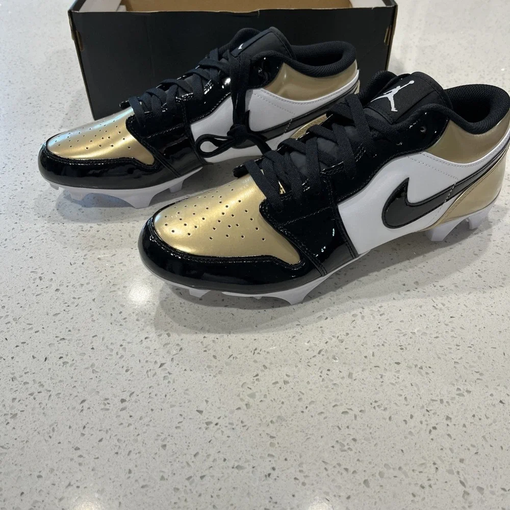 Nike Jordan 1 Low TD 'Gold Toe' Football Cleat FJ6245-701 Sz 12
